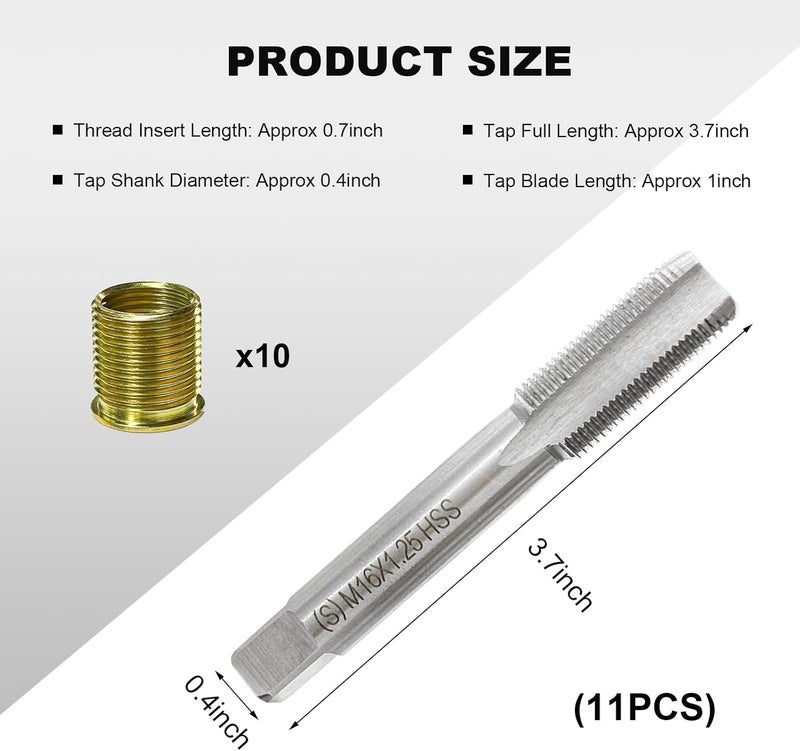 BWBWND Spark Plug Thread Repair Kit, M14×1.25 Inserts & M16x1.25 Tap Stainless Steel Thread Repair Tool, 14mm Spark Plug Rethreaded Kit for Automotive Gasoline Engine Generator - Image 2